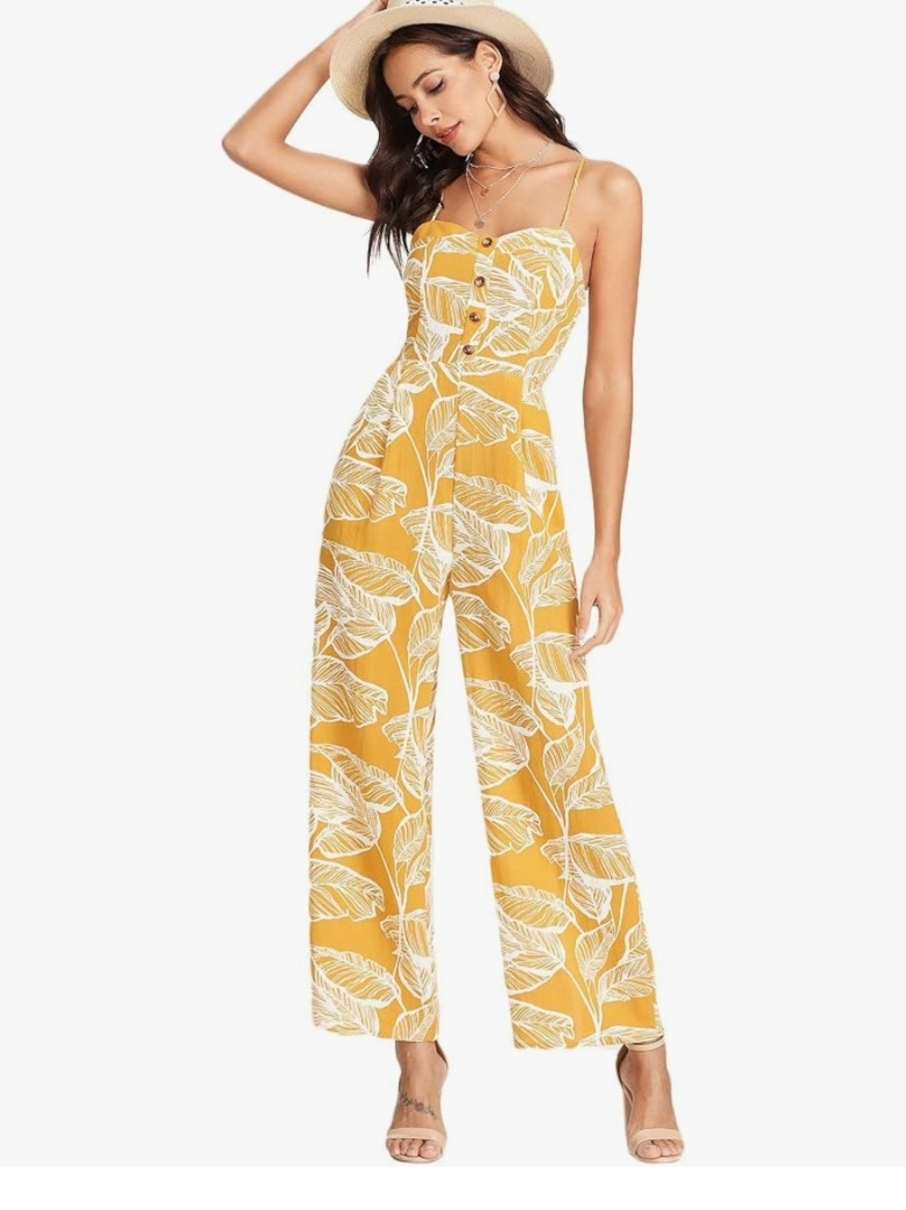 Yellow Palm Leaf Palazzo Jumpsuit